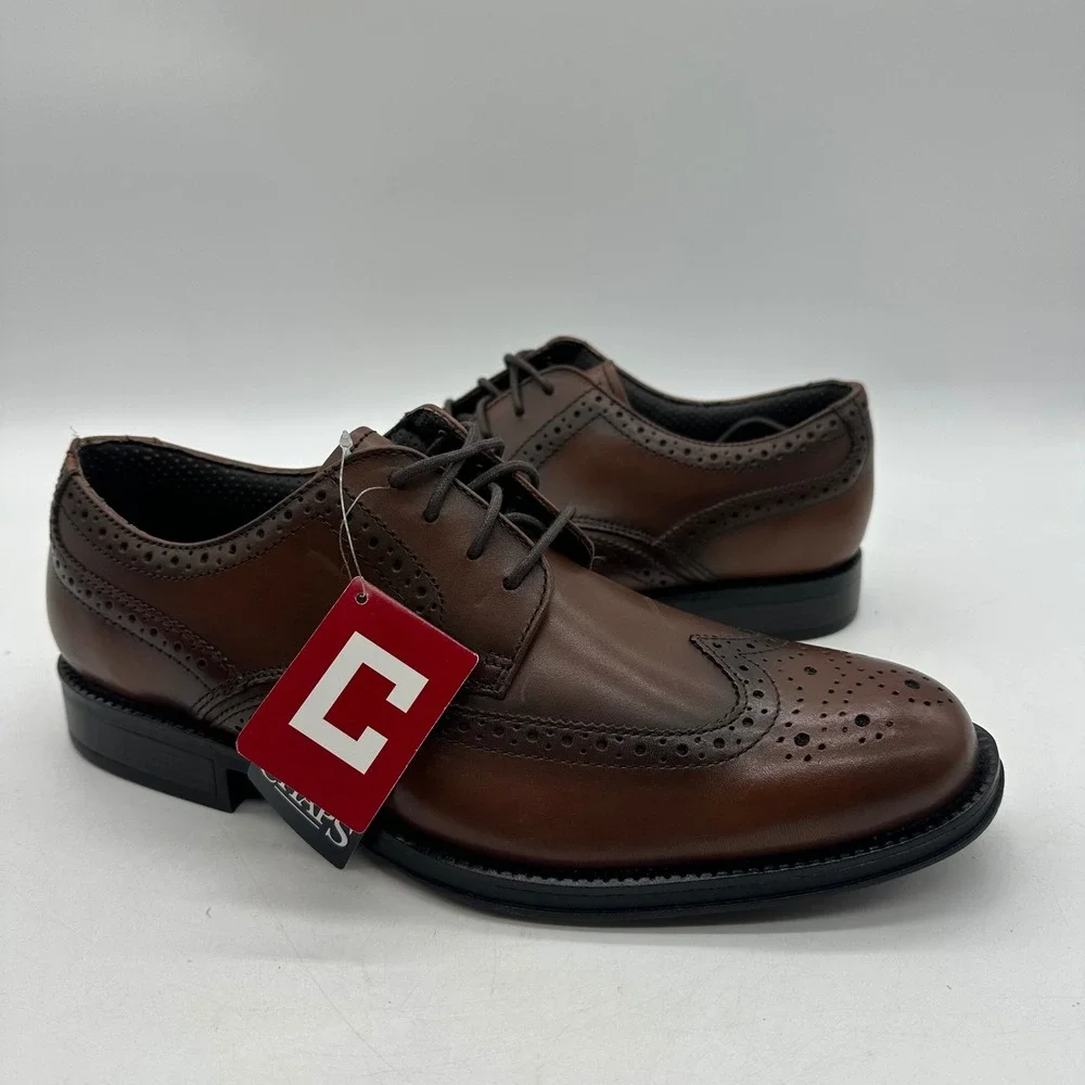 Chaps 96-98722‎ Mens 9.5 M Astor Dark Tan Wingtip Brogue Oxford Dress Shoes